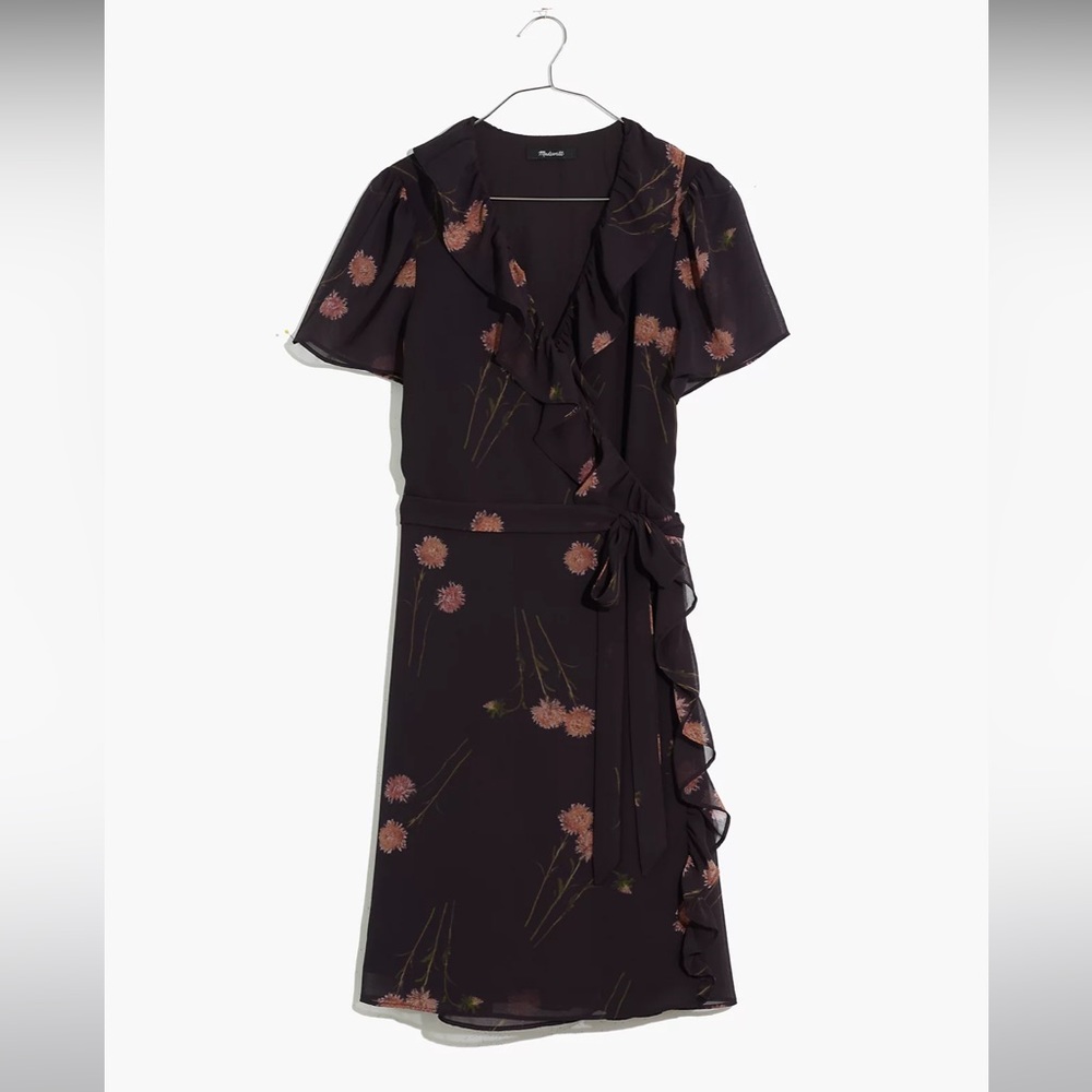 Georgette Ruffle-Wrap Mini Dress in Aster Portrait